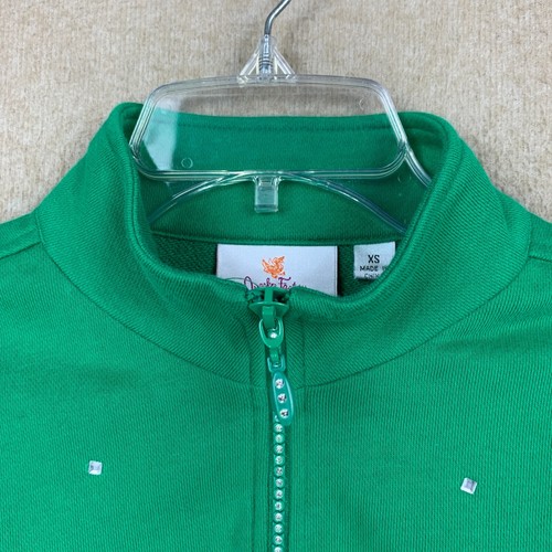 Quacker Factory Womens Sweater XS Green Embellished Rhinestone Full Zip Bling - Picture 4 of 14