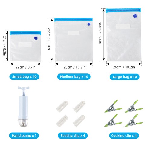 30PCS Reusable Vacuum Sealer Bags for Food Storage Precut Seal Saver vacuum Pump - Picture 10 of 12