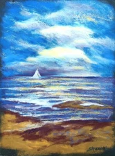 Seascape Painting Seaside Marine Beach Holiday Freedom Sailboat White