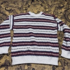 VTG 80s Fieldmaster Striped Knit Sweater Mens Sz L Pullover Crewneck Gray Navy