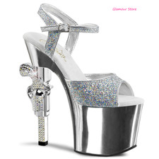 Sexy SANDALI TACCO REVOLVER Argento 18 da 35 a 42 Glitter STRASS plateau CROMATO