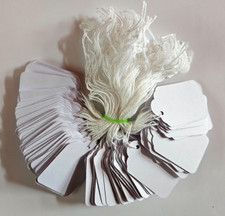 100 White Strung Tie On Retail Shop Price Tags Labels Display  32 x 48mm