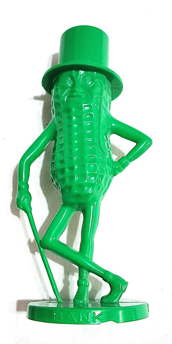 Vintage PLANTERS MR PEANUT Green Plastic Money Coin Bank - 8 1/2