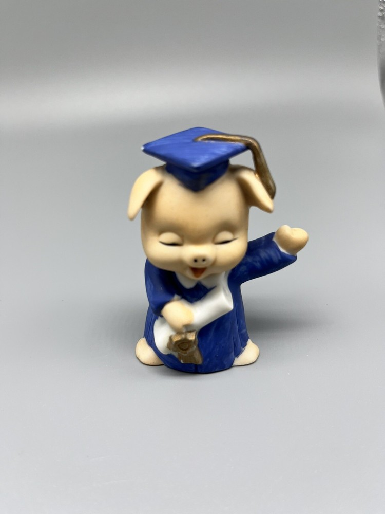 Vintage Porcelain Enesco Graduation Pig Figurine 1980