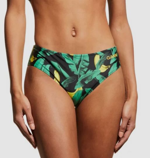 $95 Ganni Women's Black Recycled Printed Bikini Bottom Swimwear