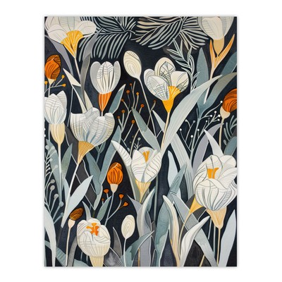 White Crocus Flower Garden Artwork Dark Floral Wall Art Poster Print