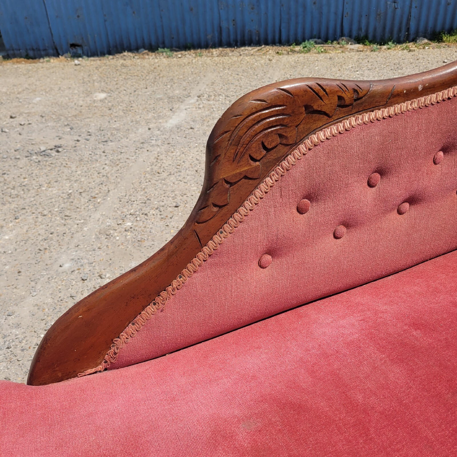 Antique Chaise Longue Sofa Daybed on castors Mahogany Velvet needs