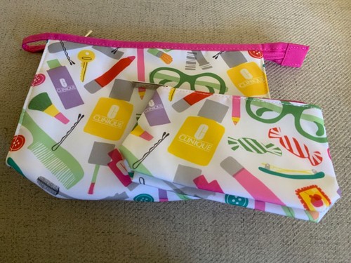 Clinique Cosmetic Makeup Bag Set LOGO 2 Pieces NEW