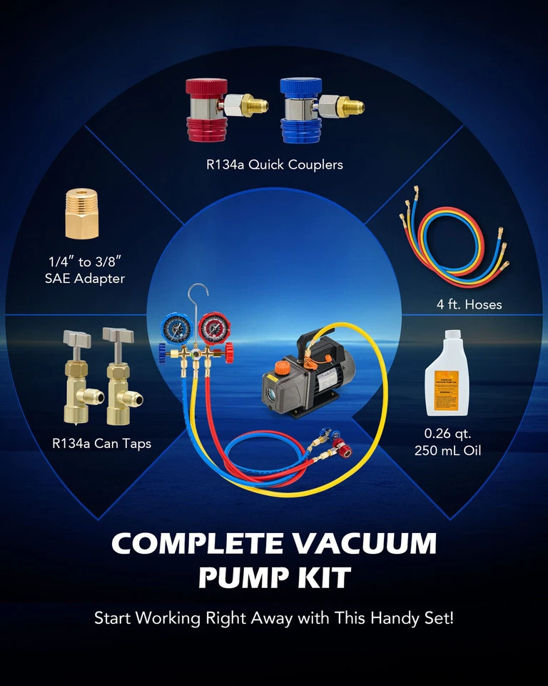 4CFM AC Vacuum Pump Air Conditioning Tools Manifold Gauges Set R134A HVAC - image 4 of 4
