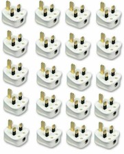 20 X 13AMP UK 3 PIN FUSED WHITE MAINS PLASTIC PLUG 13A PACK SOCKET BULK NEW