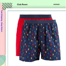 Club Room Mens 2 Pack Boxer Shorts, Tango Red/ Navy Blue, XL