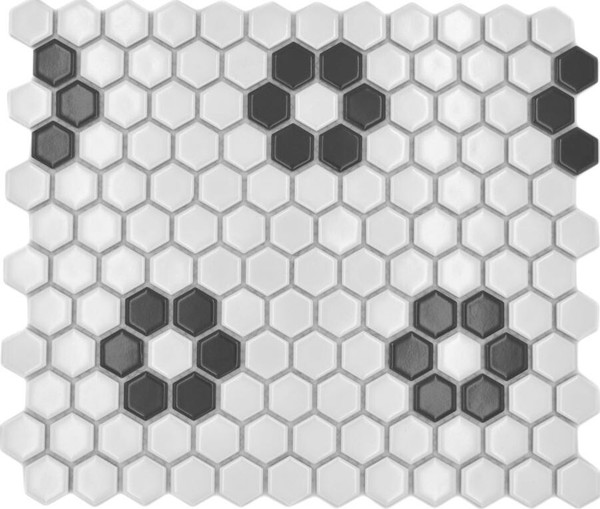 Mosaik Hexagonal Weiß Schwarz GläNzend Fliesenspiegel 11A-0113G |10Mosaikplatten-image