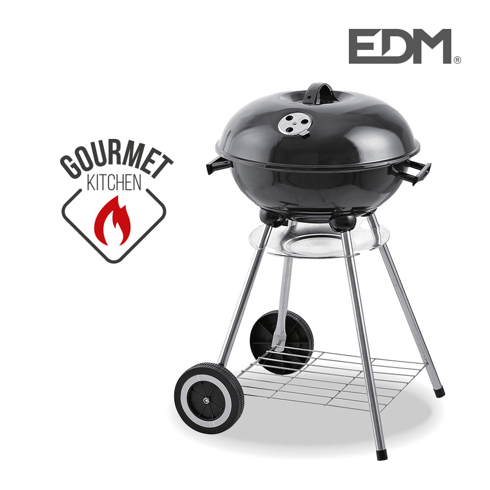 E3/73834 Barbacoa Metalica De Pie Con Tapa Y Ruedas Ø44X70Cm. Color Negro Edm