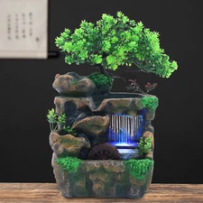 Water Fountain Tabletop Indoor Small Rock Waterfall Zen Decor with LED Light New
