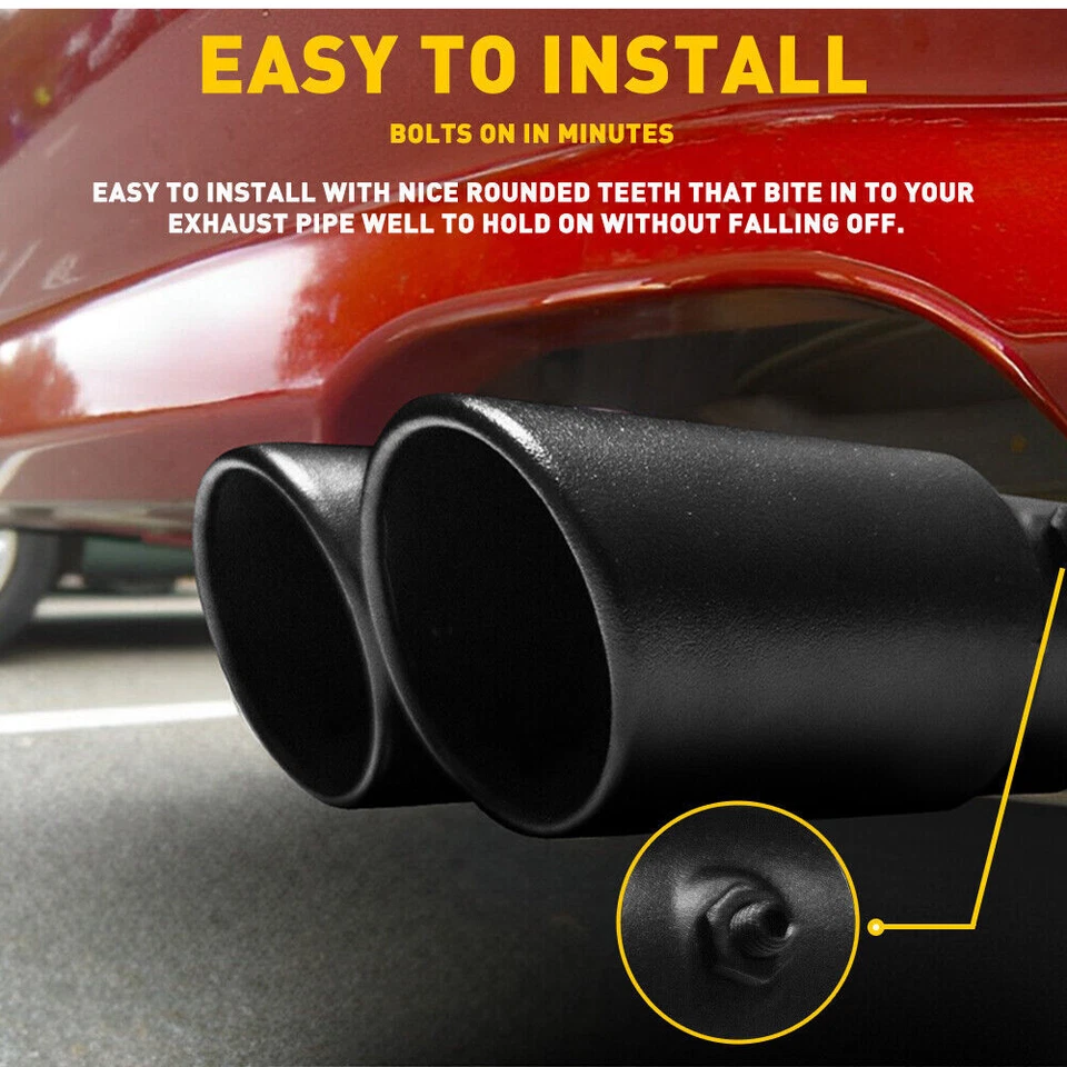 Car Rear Dual Exhaust Pipe Tail Muffler Tip Auto Accessories Replace Kit Black Foto 4 de 4