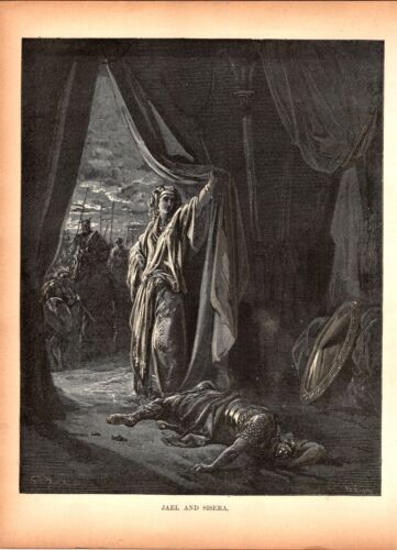 Engraving Illustration Artwork Jael Sisera Deborah's Triumph 1891 Holy Bible - Imagen 2 de 2