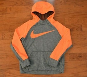 Boy's Nike Dri-Fit Cinza Moletom Com Capuz pulôver Laranja Tamanho Grande G | eBay