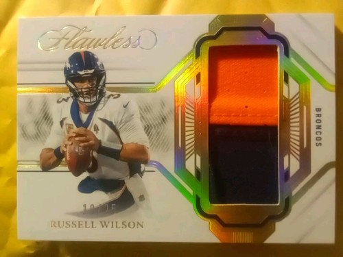 Russell Wilson 2023 Flawless GOLD 2 Color Game Used Jersey Patch NICE #10/25  - Picture 1 of 6