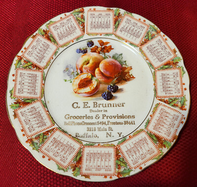 RARE 1909 *BUFFALO NY* Souvenir CALENDAR PLATE C.E. Brunner Groceries Provisions