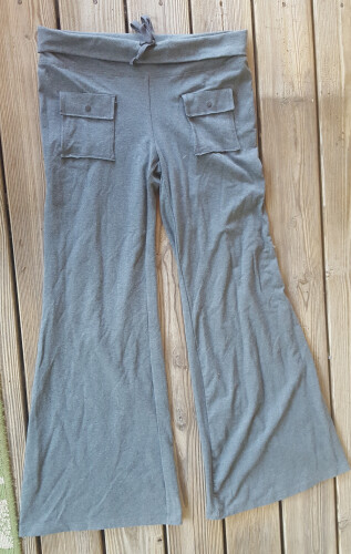 Long Bell Yoga Wide Athletic Pants Made in Sri Lanka XL Cotton Lycra Gray VTG - Picture 1 of 5