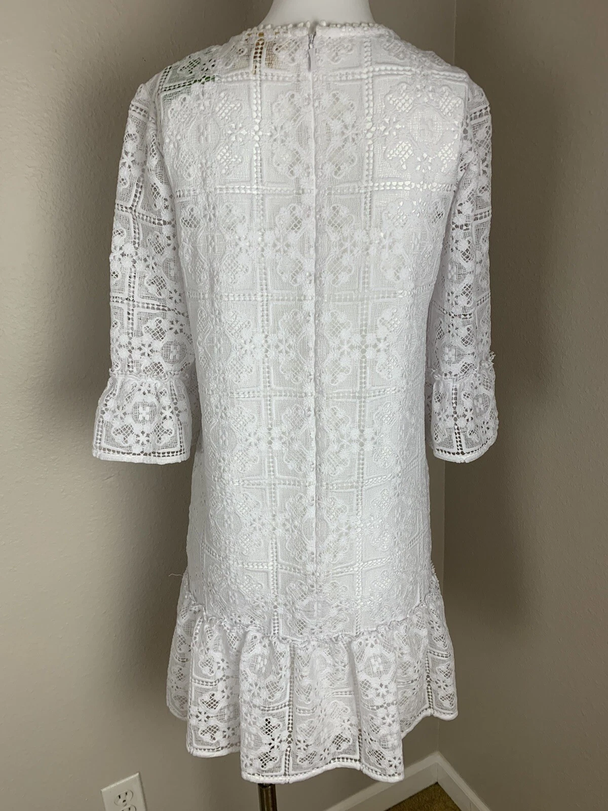 Kate Spade Fresh White Lace Crochet Flounce Shift Dress Label 2 Fit Size 8 NWT