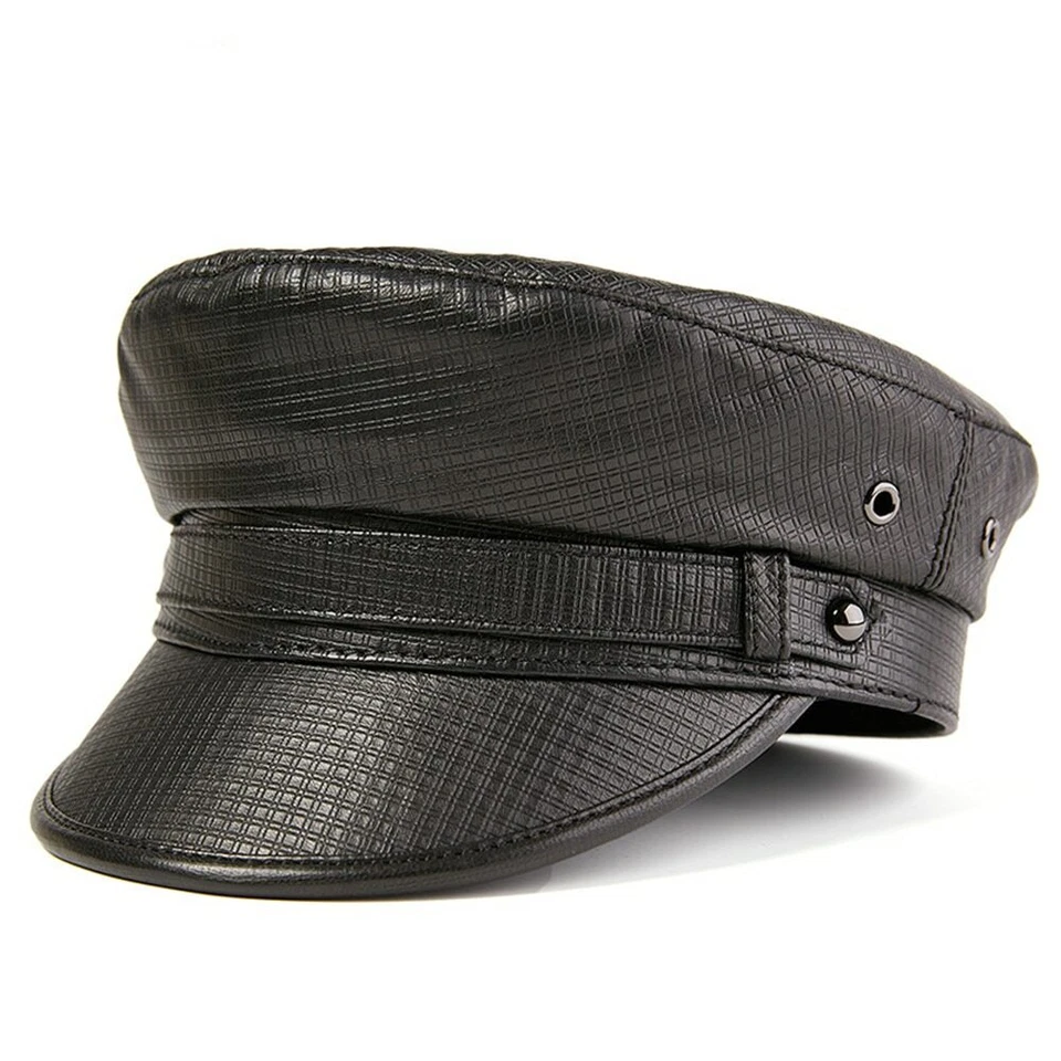 Gorra Ejército Hombres Mujeres Cuero Real Marinero Otoño Invierno Hombre Genuino Gorra Militar Foto 2 de 4