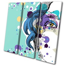 Fashion Abstract Girl Blue TREBLE CANVAS WALL ART Picture Print VA