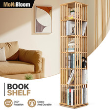 Natural Bamboo ROTATABLE BOOKSHELF 6 Tiers Open Shelving Magazine Storage Rack