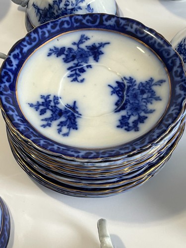 24 Pcs Flow Blue China - Henry Alcock semi-porcelain Touraine Cup & Saucers - Picture 3 of 14