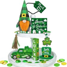 St Patricks Day Decor, 12 Pcs St Patricks Day Tiered Tray Decor - Plush Gnome, S