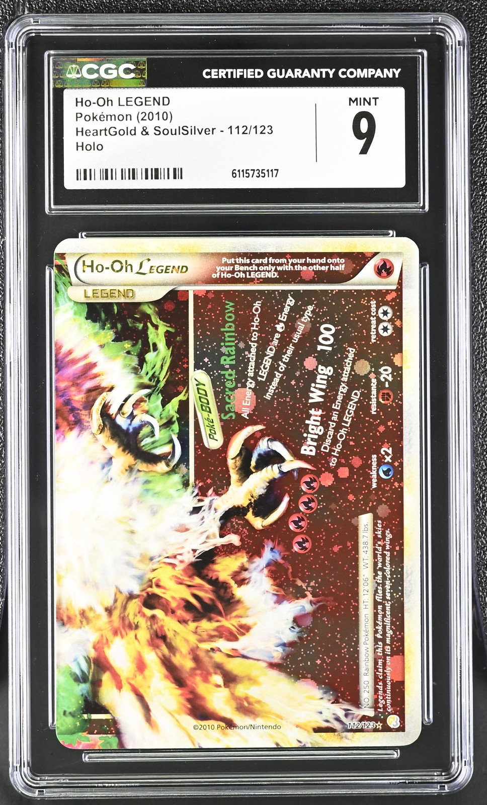 CGC 9 MINT Ho-Oh LEGEND HeartGold & SoulSilver Bottom 112/123 Holo Pokemon Card