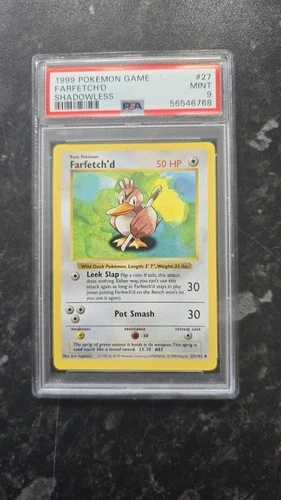 Pokemon Farfetch'd, 27/102, Base Set Shadowless, PSA 9 Mint, WOTC. 1999