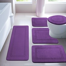 Purple Memory Foam Bathroom Rug Set - 5 Piece Non Slip Bath Mats, Absorbent ...