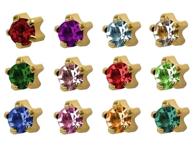 12 Pairs Studex Plus Ear Piercing Birthstones Gold Plated Stud Earrings Claw Set