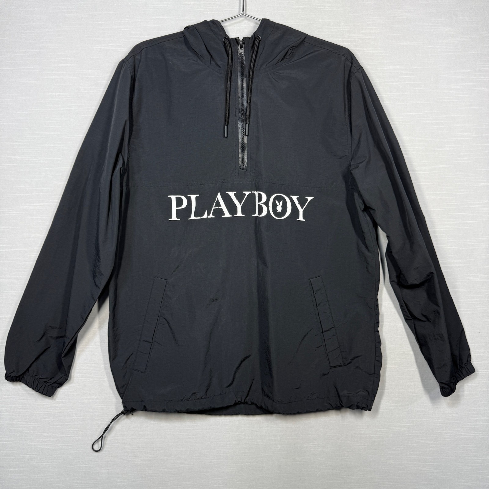 Playboy Pacsun Windbreaker Pullover Men M Black Bunny Logo Z