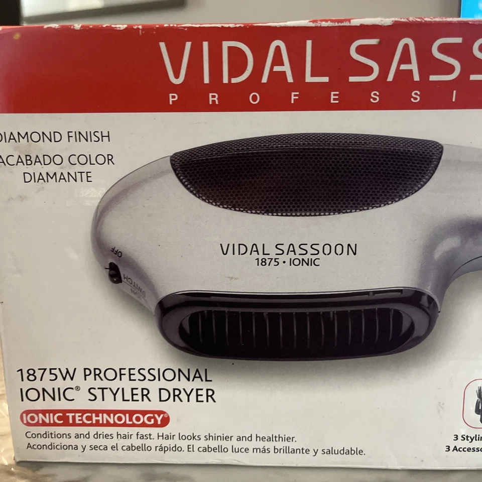 Secadora profesional de estilo iónico Vidal Sassoon 1875W VS783 negra/plateada NUEVA Foto 4 de 4