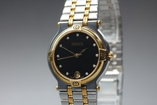 [Near MINT] GUCCI 9000M Black Dial 11P Diamond 32mm Gold quartz Men's watch