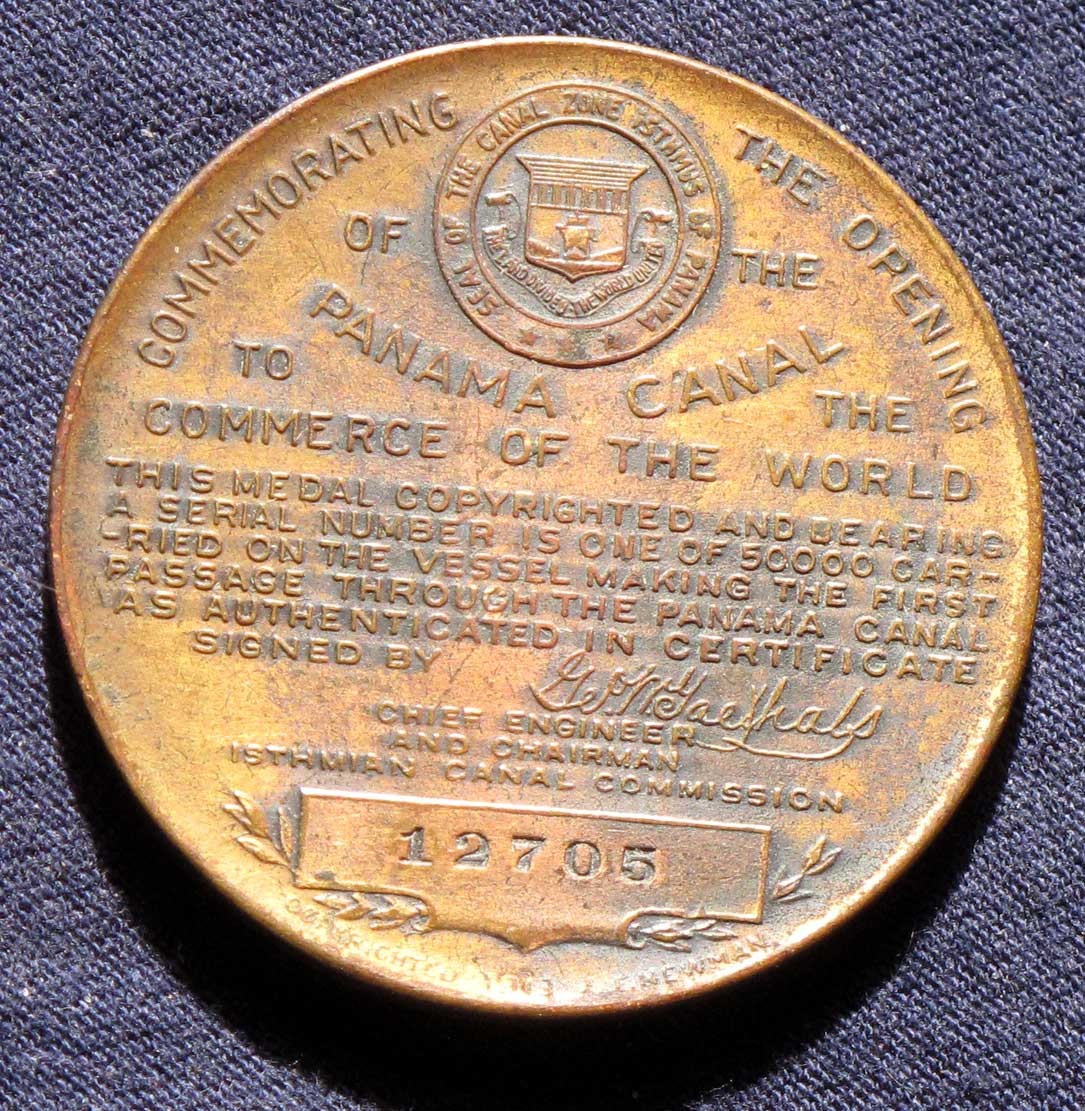 1914 HK-398 ; Panama Canal Completion Brinze So-Called Dollar ; S/N 12705