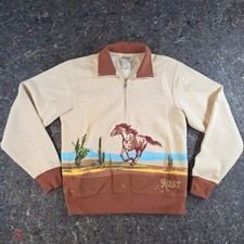 Ariat Real Womens XS Quarter Zip Sweatshirt Horse Desert Cactus Western Cream