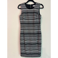 Calvin Klein Women's Gray Black Textured Striped Sleeveless Sheath Dress Size 4