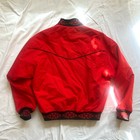 Red Vtg Comfy Casuals zip up jacket size M with black trim, front pockets, and dark red “Western” label on inner collar.