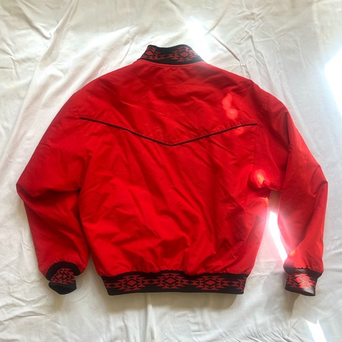 Red Vtg Comfy Casuals zip up jacket size M with black trim, front pockets, and dark red “Western” label on inner collar.