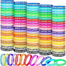 100 Pcs Jesus Loves You Bracelet Bulk Silicone Christian Bracelet Colorful Rubbe