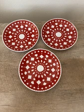 Crate & Barrel Dessert Plates Red White Christmas Holiday Snowflake Set Of 3