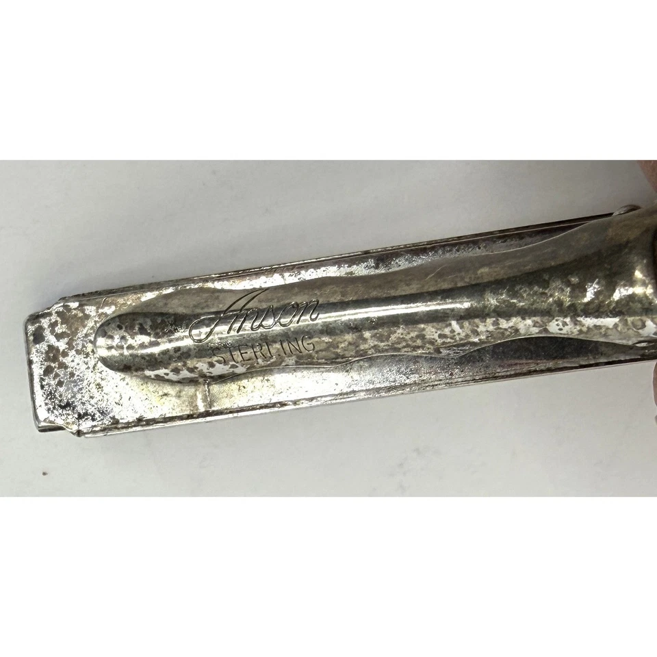 Vintage Anson Sterling Silver Engraved Cufflinks and Tie Clip Set Blue Stone - Image 2 of 4