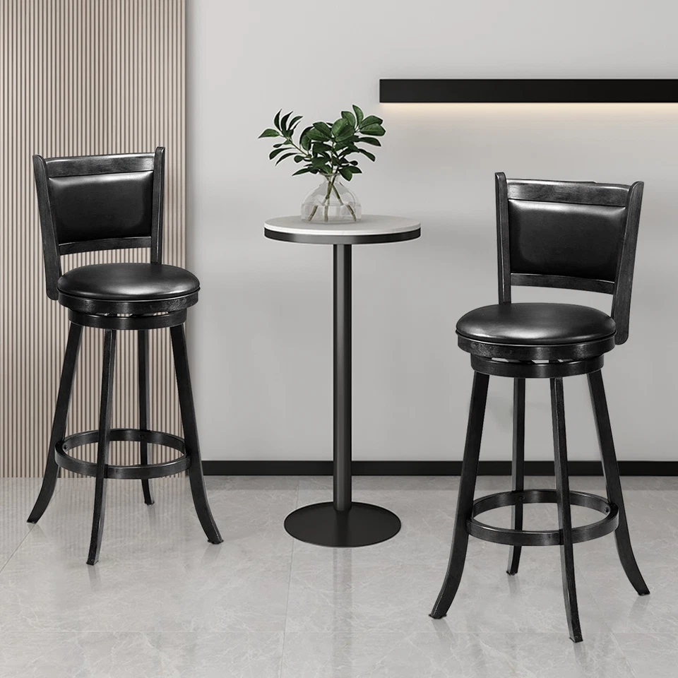 Costway Set of 2 29" Swivel Bar Height Stool Wood Dining Chair Barstool Black - Image 4 of 4