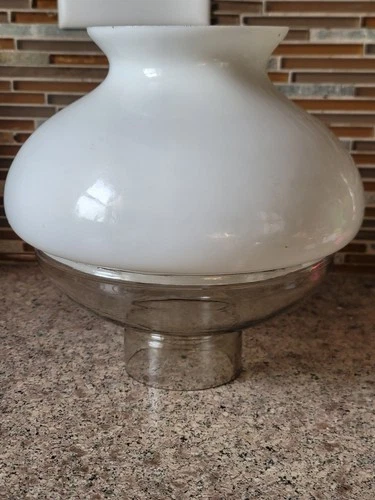 Vintage Antique White Milk Glass Oil Kerosene Lamp Shade & Illuminator LOOK!