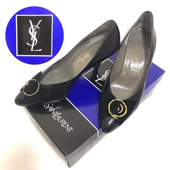 Decolte Yves Saint Laurent YSL tacco EU 35 nero pelle nastro 0102282K autentiche