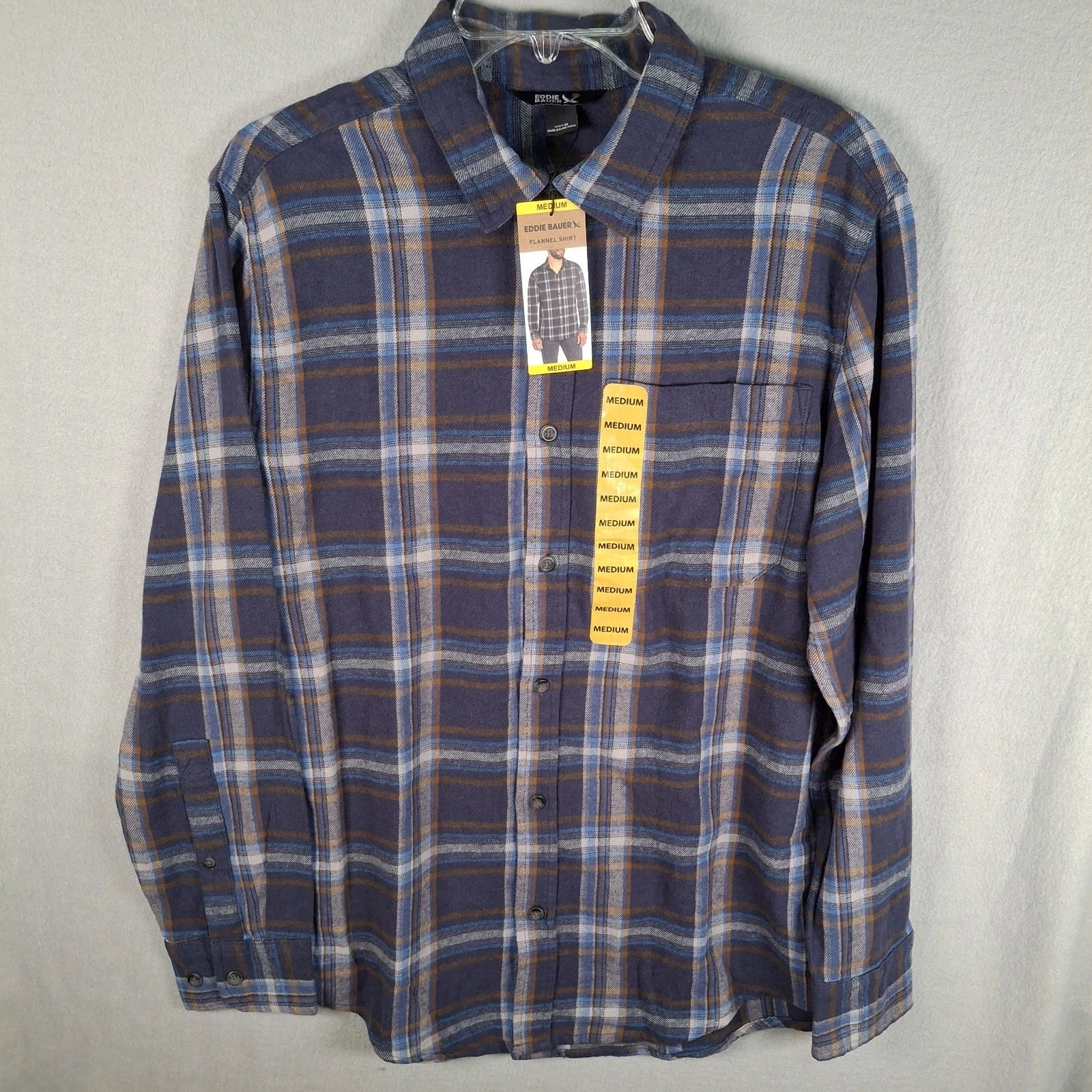 Eddie Bauer Shirt Mens Medium Insignia Blue Canyon Plaid Twill Flannel Button Up