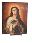 ANTIQUE  1920s MEXICAN RELIGIOUS OIL on CANVAS PAINTING VIRGIN MARY ANNUNCIATE